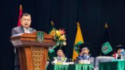 Jusuf Kalla Saat Menyampaikan Orasi Ilmiah Dihadapan Ribuan Wisudawan Universitas Nasional (Unas) di Jakarta Convention Center (JCC) Senayan Minggu 15 Juni 2025